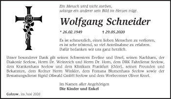 Traueranzeige von Wolfgang Schneider von Märkische Oderzeitung