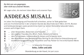 Traueranzeige von Andreas Musall von Märkische Oderzeitung