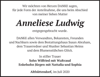 Traueranzeige von Anneliese Ludwig von Märkische Oderzeitung