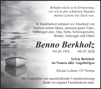 Traueranzeige von Benno Berkholz von Märkische Oderzeitung