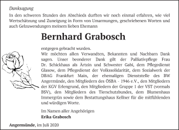 Traueranzeige von Bernhard Grabosch von Märkische Oderzeitung