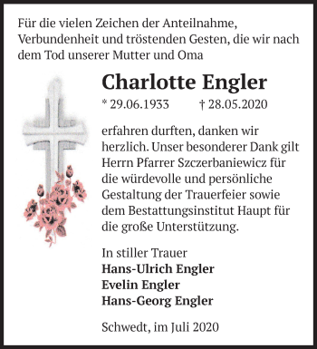 Traueranzeige von Charlotte Engler von Märkische Oderzeitung