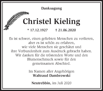 Traueranzeige von Christel Kieling von Märkische Oderzeitung