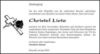 Traueranzeige von Christel Lietz von Märkische Oderzeitung