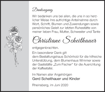 Traueranzeige von Christiane Scheithauer von Märkische Oderzeitung