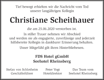 Traueranzeige von Christiane Scheithauer von Märkische Oderzeitung