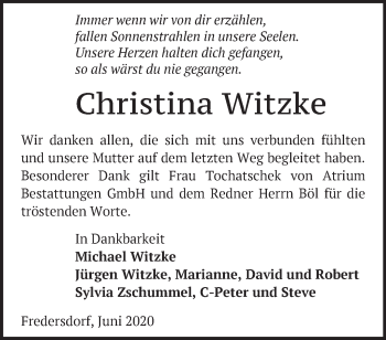 Traueranzeige von Christina Witzke von Märkische Oderzeitung