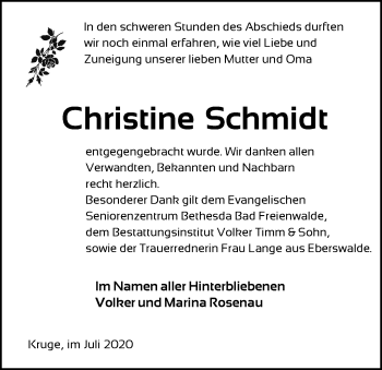 Traueranzeige von Christine Schmidt von Märkische Oderzeitung