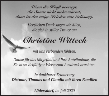 Traueranzeige von Christine Witteck von Märkische Oderzeitung