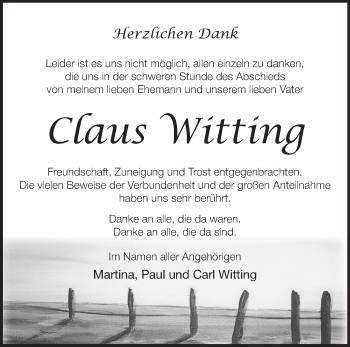 Traueranzeige von Claus Witting von Märkische Oderzeitung