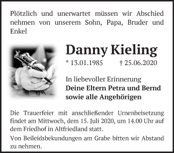 Traueranzeige von Danny Kieling von Märkische Oderzeitung