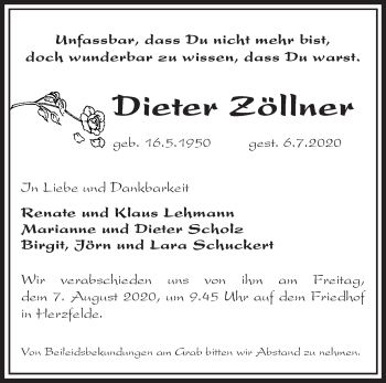 Traueranzeige von Dieter Zöllner von Märkische Oderzeitung