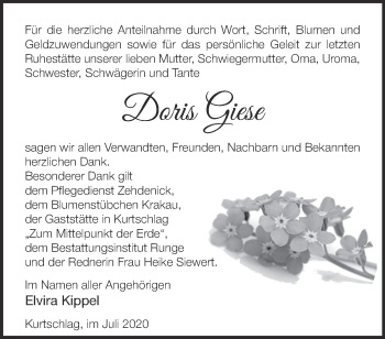 Traueranzeige von Doris Giese von Märkische Oderzeitung