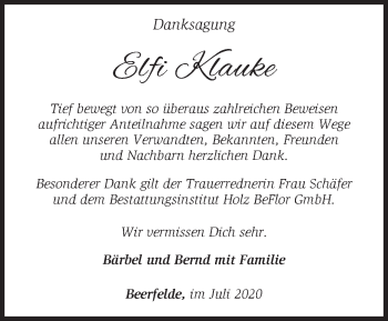 Traueranzeige von Elfi Klauke von Märkische Oderzeitung