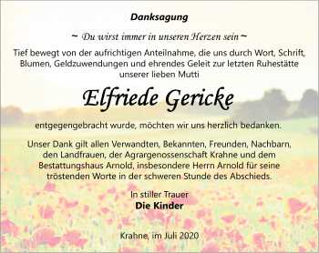 Traueranzeige von Elfriede Gericke von Märkische Oderzeitung