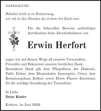 Traueranzeige von Erwin Herfort von Märkische Oderzeitung