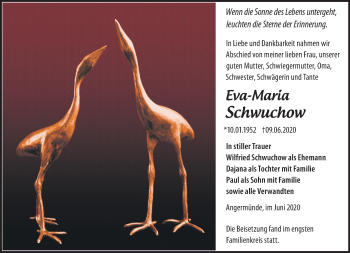 Traueranzeige von Eva-Maria Schwuchow von Märkische Oderzeitung