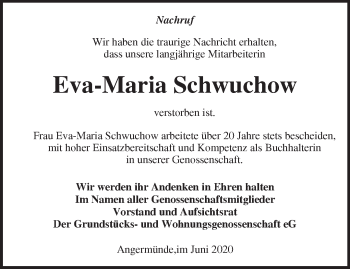 Traueranzeige von Eva-Maria Schwuchow von Märkische Oderzeitung