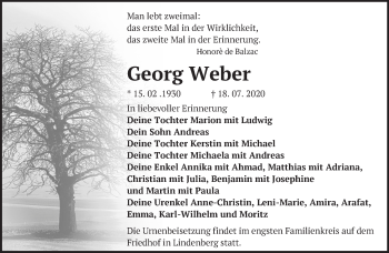 Traueranzeige von Georg Weber von Märkische Oderzeitung