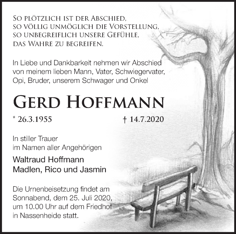  Traueranzeige für Gerd Hoffmann vom 18.07.2020 aus Märkische Oderzeitung