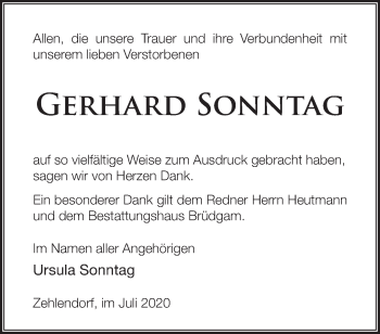 Traueranzeige von Gerhard Sonntag von Märkische Oderzeitung