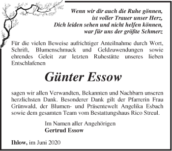 Traueranzeige von Günter Essow von Märkische Oderzeitung