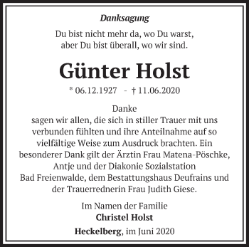 Traueranzeige von Günter Holst von Märkische Oderzeitung