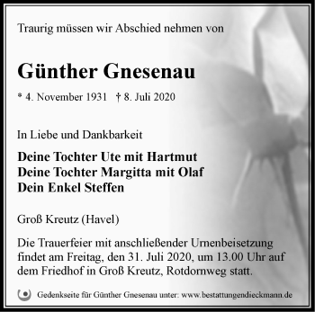 Traueranzeige von Günther Gnesenau von Märkische Oderzeitung