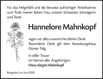 Traueranzeige von Hannelore Mahnkopf von Märkische Oderzeitung