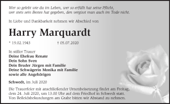 Traueranzeige von Harry Marquardt von Märkische Oderzeitung