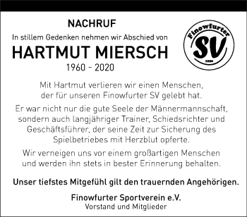 Traueranzeige von Hartmut Miersch von Märkische Oderzeitung