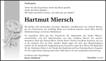 Traueranzeige von Hartmut Miersch von Märkische Oderzeitung