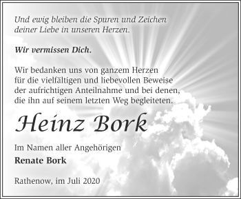 Traueranzeige von Heinz Bork von Märkische Oderzeitung