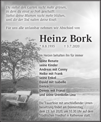 Traueranzeige von Heinz Bork von Märkische Oderzeitung