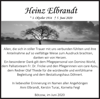 Traueranzeige von Heinz Elbrandt von Märkische Oderzeitung