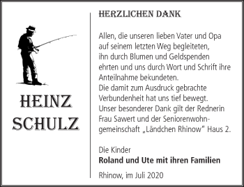 Traueranzeige von Heinz Schulz von Märkische Oderzeitung