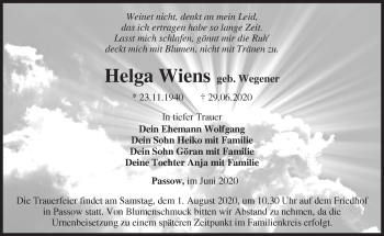 Traueranzeige von Helga Wiens von Märkische Oderzeitung