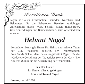 Traueranzeige von Helmut Nagel von Märkische Oderzeitung