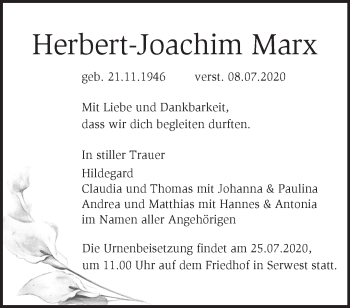 Traueranzeige von Herbert-Joachim Marx von Märkische Oderzeitung