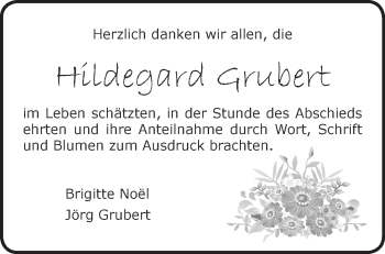 Traueranzeige von Hildegard Grubert von Märkische Oderzeitung