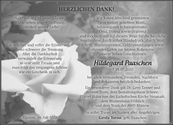 Traueranzeige von Hildegard Paaschen von Märkische Oderzeitung