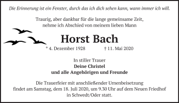 Traueranzeige von Horst Bach von Märkische Oderzeitung