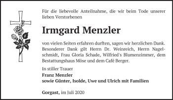 Traueranzeige von Irmgard Menzler von Märkische Oderzeitung