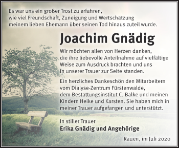 Traueranzeige von Joachim Gnädig von Märkische Oderzeitung