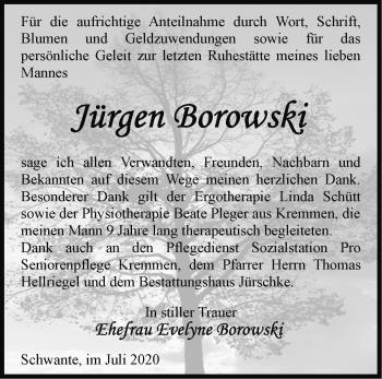 Traueranzeige von Jürgen Borowski von Märkische Oderzeitung