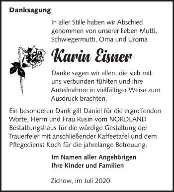 Traueranzeige von Karin Eisner von Märkische Oderzeitung