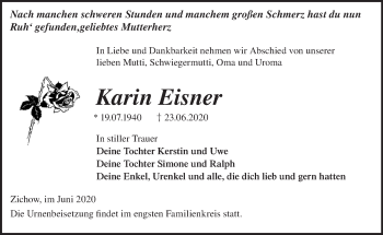 Traueranzeige von Karin Eisner von Märkische Oderzeitung