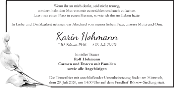 Traueranzeige von Karin Hohmann von Märkische Oderzeitung