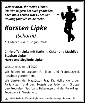 Traueranzeige von Karsten Lipke von Märkische Oderzeitung