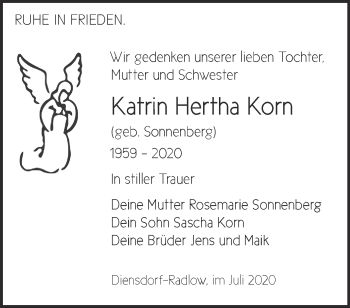 Traueranzeige von Katrin Hertha Korn von Märkische Oderzeitung